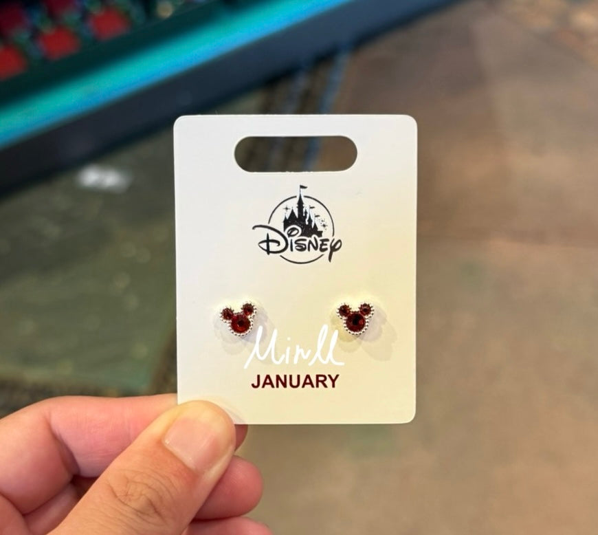 Disney Parks Exclusive Mickey Mouse Icon Birthstone Earrings Jan. to June