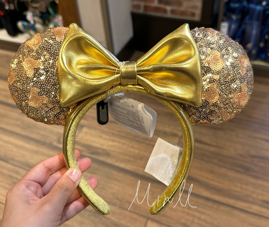 Disney Parks Exclusive Minnie Mouse Yellow Gold Sequin Ear Headband for Adults