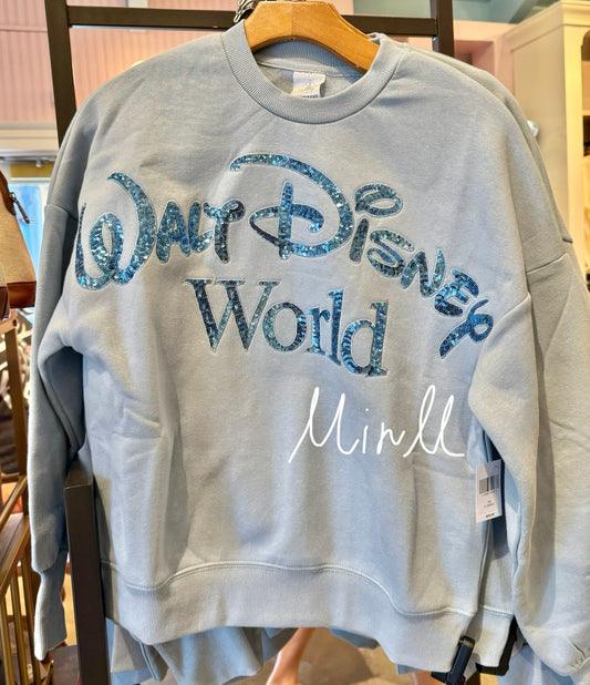 Disney Parks Exclusive Walt Disney World Sequin Sweatshirt Baby Blue