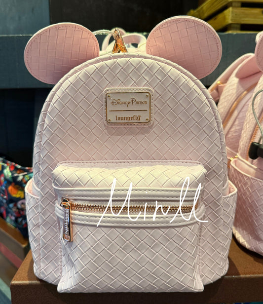 【Loungefly】Disney Parks Mickey Mouse Woven Mini Backpack Light Pink